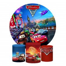 Disney Cars Toys Round Backdrop, Custom Round Fabric Backdrop for Birthday&Baby Shower&Wedding&Any Other Party