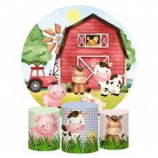 Cow Farm Round Party Backdrop, Pillow Style with Strong Zipper 