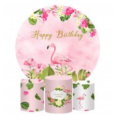 Flamingo Round Party Backdrop, Pillow Style with Strong Zipper 