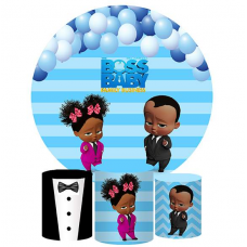 Boss Baby Round Party Backdrop, Pillow Style with Strong Zipper 