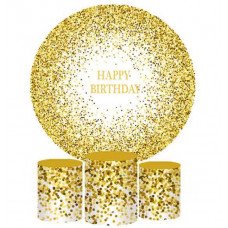 Glitter Happy Birthday Round Backdrop, Pillow Style with Strong Zipper 