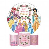 Happy Birthday Princess Round Backdrop, Pillow Style with Strong Zipper 