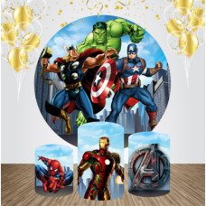 Avengers Happy Birthday Round Backdrop, 6.5ft Princess girls theme round party decor fabric backdrop 