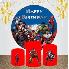 Avengers Happy Birthday Round Backdrop, 6.5ft Princess girls theme round party decor fabric backdrop 