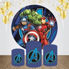 Avengers Happy Birthday Round Backdrop, 6.5ft Princess girls theme round party decor fabric backdrop 